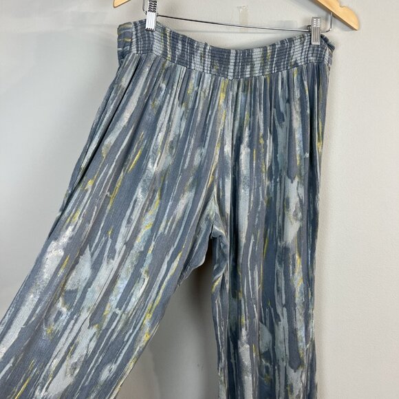 Free People Pants Womens Large Gray Blue Yellow Abstract Wide Leg Boho Lounge - Picture 7 of 15